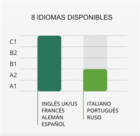 Cursos y niveles de idiomas desde A1 hasta C1 .